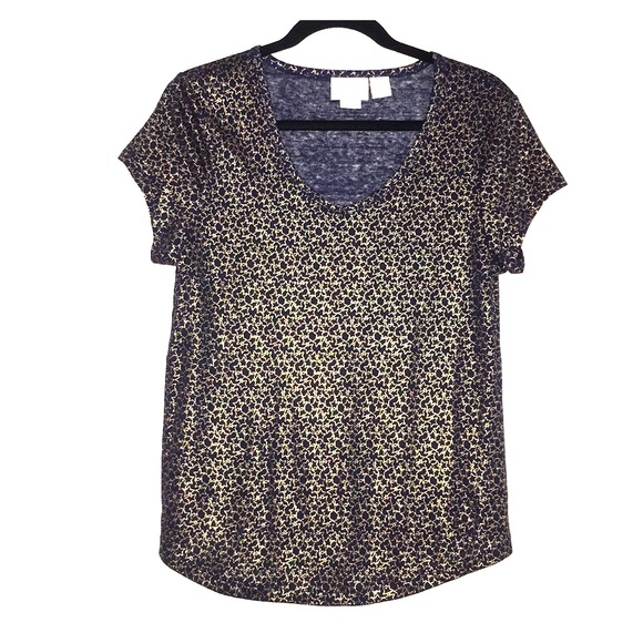 CYNTHIA ROWLEY linen metallic navy/gold star tee